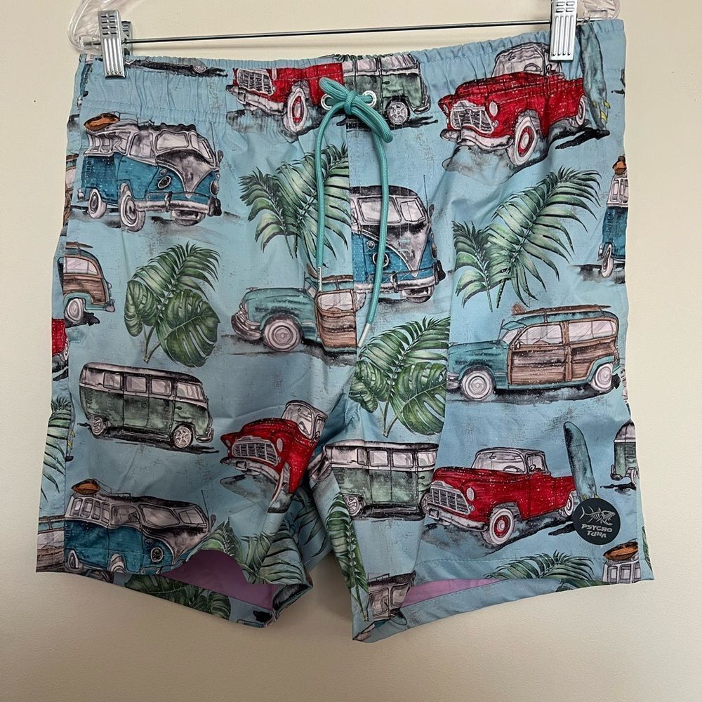 Psycho Tuna Colorful Vintage Car Print Swim Shorts
